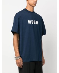 dunkelblaues bedrucktes T-Shirt mit einem Rundhalsausschnitt von MSGM