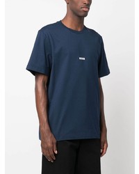 dunkelblaues bedrucktes T-Shirt mit einem Rundhalsausschnitt von MSGM