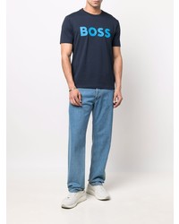 dunkelblaues bedrucktes T-Shirt mit einem Rundhalsausschnitt von BOSS