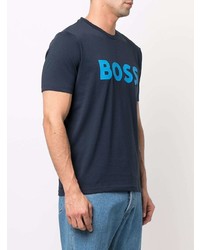 dunkelblaues bedrucktes T-Shirt mit einem Rundhalsausschnitt von BOSS