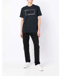 dunkelblaues bedrucktes T-Shirt mit einem Rundhalsausschnitt von Armani Exchange