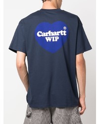 dunkelblaues bedrucktes T-Shirt mit einem Rundhalsausschnitt von Carhartt WIP