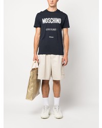 dunkelblaues bedrucktes T-Shirt mit einem Rundhalsausschnitt von Moschino