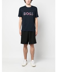 dunkelblaues bedrucktes T-Shirt mit einem Rundhalsausschnitt von BOSS