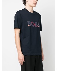 dunkelblaues bedrucktes T-Shirt mit einem Rundhalsausschnitt von BOSS