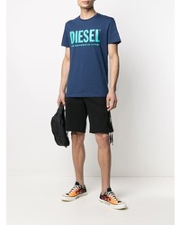 dunkelblaues bedrucktes T-Shirt mit einem Rundhalsausschnitt von Diesel