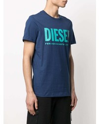 dunkelblaues bedrucktes T-Shirt mit einem Rundhalsausschnitt von Diesel