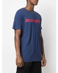 dunkelblaues bedrucktes T-Shirt mit einem Rundhalsausschnitt von DSQUARED2