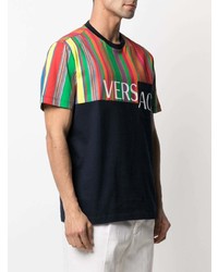 dunkelblaues bedrucktes T-Shirt mit einem Rundhalsausschnitt von Versace