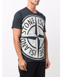 dunkelblaues bedrucktes T-Shirt mit einem Rundhalsausschnitt von Stone Island