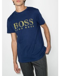 dunkelblaues bedrucktes T-Shirt mit einem Rundhalsausschnitt von BOSS