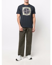 dunkelblaues bedrucktes T-Shirt mit einem Rundhalsausschnitt von Stone Island