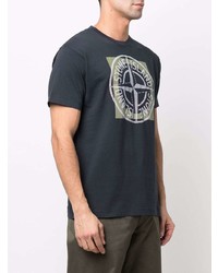 dunkelblaues bedrucktes T-Shirt mit einem Rundhalsausschnitt von Stone Island