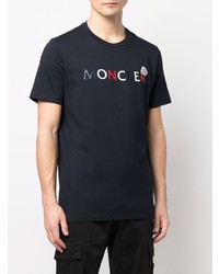 dunkelblaues bedrucktes T-Shirt mit einem Rundhalsausschnitt von Moncler