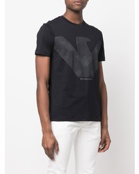 dunkelblaues bedrucktes T-Shirt mit einem Rundhalsausschnitt von Emporio Armani