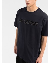 dunkelblaues bedrucktes T-Shirt mit einem Rundhalsausschnitt von Alexander McQueen