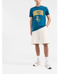 dunkelblaues bedrucktes T-Shirt mit einem Rundhalsausschnitt von Moschino