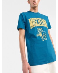 dunkelblaues bedrucktes T-Shirt mit einem Rundhalsausschnitt von Moschino