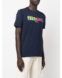 dunkelblaues bedrucktes T-Shirt mit einem Rundhalsausschnitt von Blauer