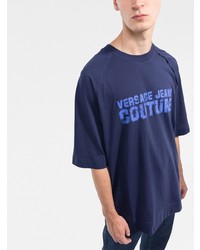 dunkelblaues bedrucktes T-Shirt mit einem Rundhalsausschnitt von VERSACE JEANS COUTURE