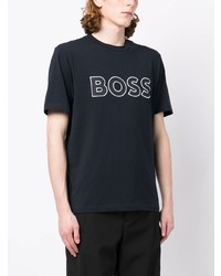 dunkelblaues bedrucktes T-Shirt mit einem Rundhalsausschnitt von BOSS