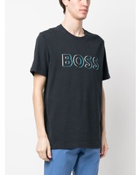 dunkelblaues bedrucktes T-Shirt mit einem Rundhalsausschnitt von BOSS