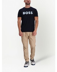 dunkelblaues bedrucktes T-Shirt mit einem Rundhalsausschnitt von BOSS