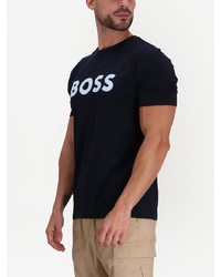 dunkelblaues bedrucktes T-Shirt mit einem Rundhalsausschnitt von BOSS