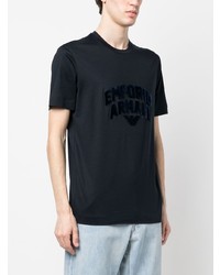 dunkelblaues bedrucktes T-Shirt mit einem Rundhalsausschnitt von Emporio Armani