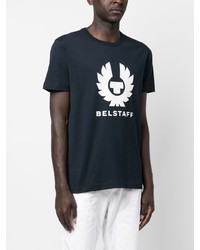 dunkelblaues bedrucktes T-Shirt mit einem Rundhalsausschnitt von Belstaff