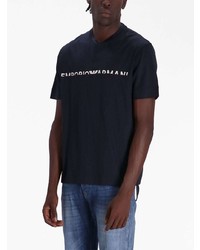 dunkelblaues bedrucktes T-Shirt mit einem Rundhalsausschnitt von Emporio Armani