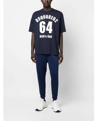 dunkelblaues bedrucktes T-Shirt mit einem Rundhalsausschnitt von DSQUARED2