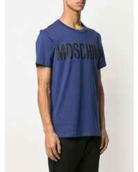 dunkelblaues bedrucktes T-Shirt mit einem Rundhalsausschnitt von Moschino