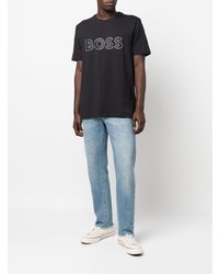 dunkelblaues bedrucktes T-Shirt mit einem Rundhalsausschnitt von BOSS