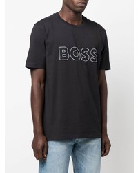 dunkelblaues bedrucktes T-Shirt mit einem Rundhalsausschnitt von BOSS