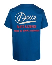 dunkelblaues bedrucktes T-Shirt mit einem Rundhalsausschnitt von Deus Ex Machina