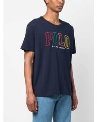 dunkelblaues bedrucktes T-Shirt mit einem Rundhalsausschnitt von Polo Ralph Lauren