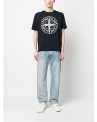 dunkelblaues bedrucktes T-Shirt mit einem Rundhalsausschnitt von Stone Island