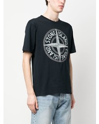 dunkelblaues bedrucktes T-Shirt mit einem Rundhalsausschnitt von Stone Island