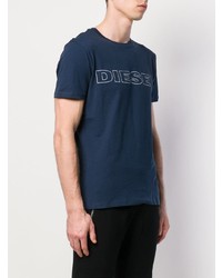 dunkelblaues bedrucktes T-Shirt mit einem Rundhalsausschnitt von Diesel