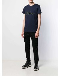 dunkelblaues bedrucktes T-Shirt mit einem Rundhalsausschnitt von Balmain