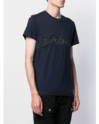 dunkelblaues bedrucktes T-Shirt mit einem Rundhalsausschnitt von Balmain