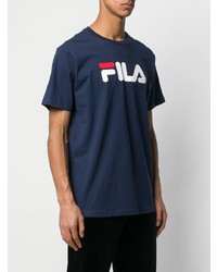 dunkelblaues bedrucktes T-Shirt mit einem Rundhalsausschnitt von Fila