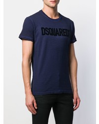 dunkelblaues bedrucktes T-Shirt mit einem Rundhalsausschnitt von DSQUARED2