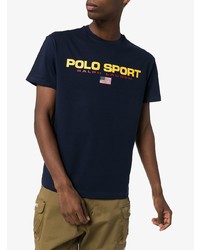 dunkelblaues bedrucktes T-Shirt mit einem Rundhalsausschnitt von Polo Ralph Lauren