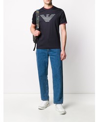 dunkelblaues bedrucktes T-Shirt mit einem Rundhalsausschnitt von Emporio Armani