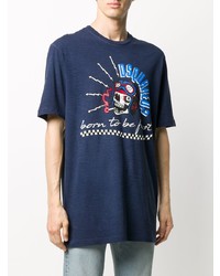 dunkelblaues bedrucktes T-Shirt mit einem Rundhalsausschnitt von DSQUARED2