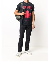 dunkelblaues bedrucktes T-Shirt mit einem Rundhalsausschnitt von DSQUARED2