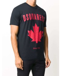 dunkelblaues bedrucktes T-Shirt mit einem Rundhalsausschnitt von DSQUARED2