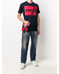 dunkelblaues bedrucktes T-Shirt mit einem Rundhalsausschnitt von DSQUARED2